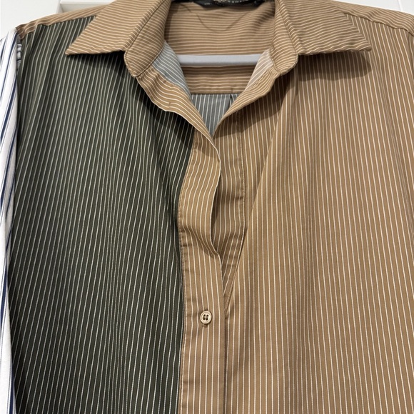 Zara Brown and Gray Striped Oversized Shirt Size M Pre-Loved - Picture 8 of 12
